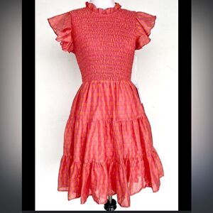 J.Marie pink Ella tiered mini short sleeve mini dress medium m tuckernuc…